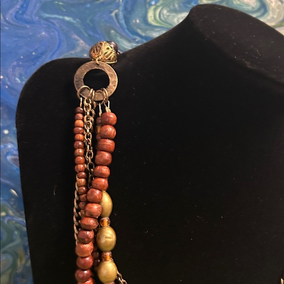 Fashion Bug Multi-Strand Necklace with Brown and Gold Beads - Picture 3 of 4